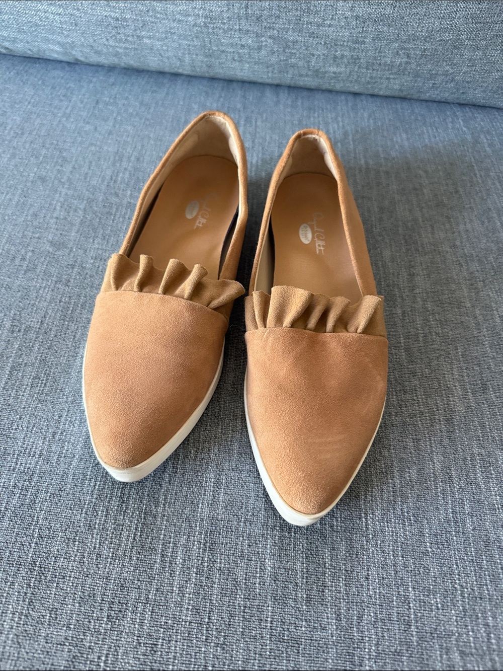 Dr. Scholl's Women's Ruffle-Trim Slip-On Flats in Cognac